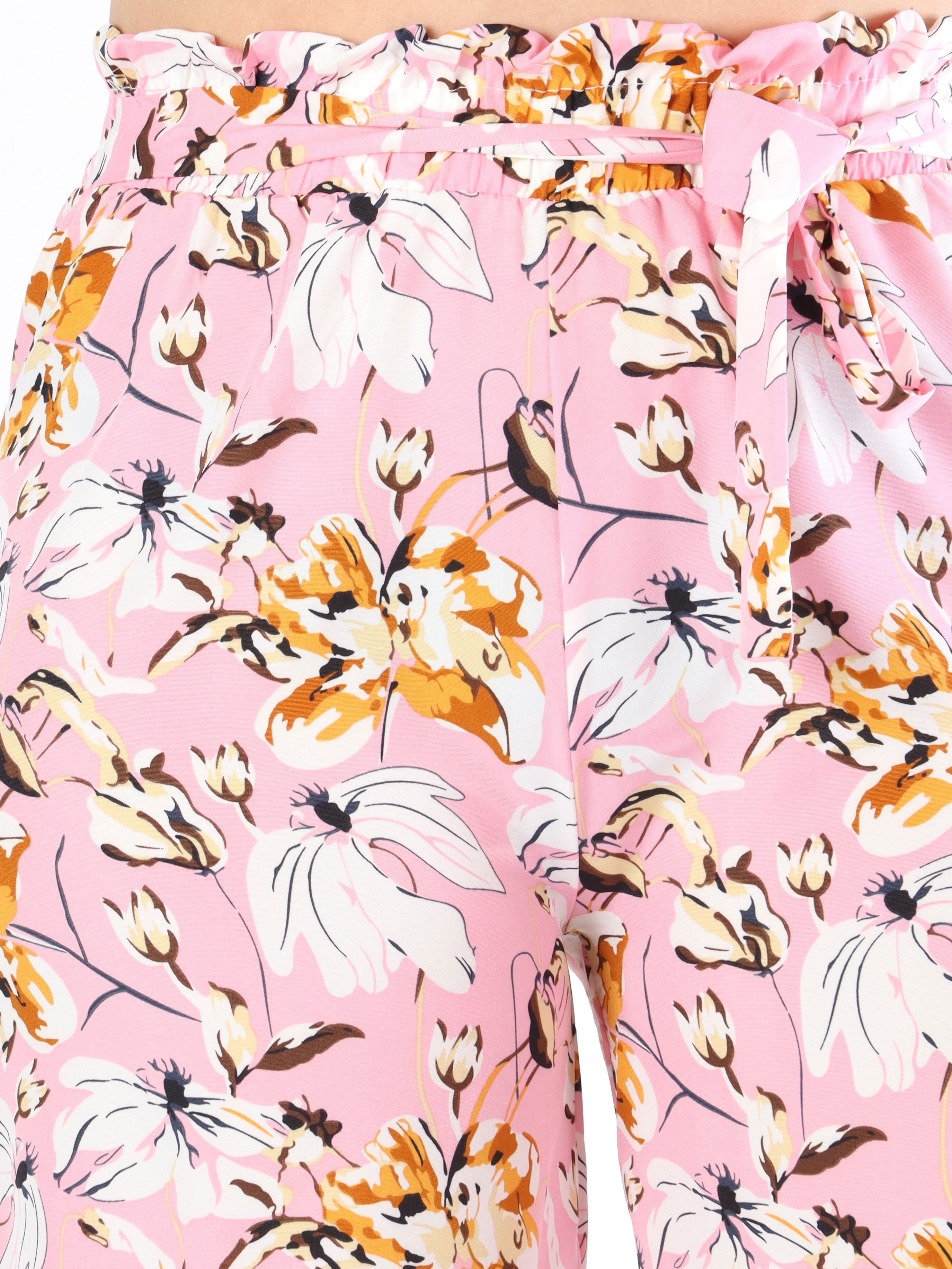 Angel - Lösa byxor i blommönster med knytband